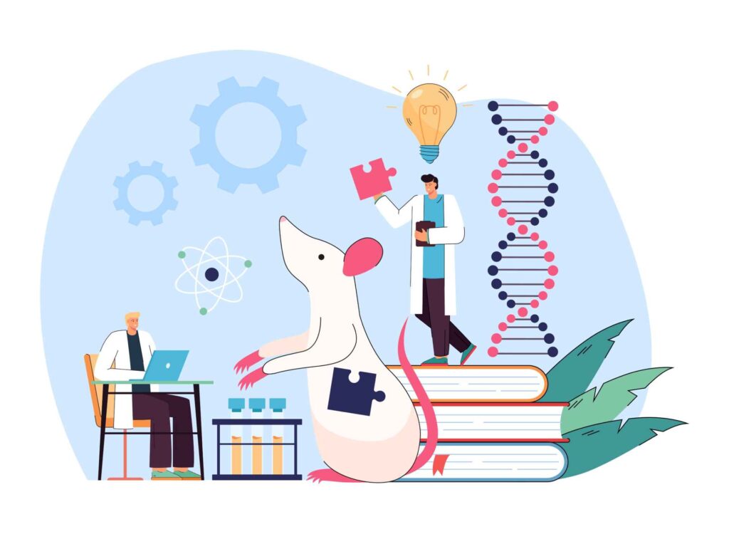 genetic engineering. dna strands. mouse. scientists